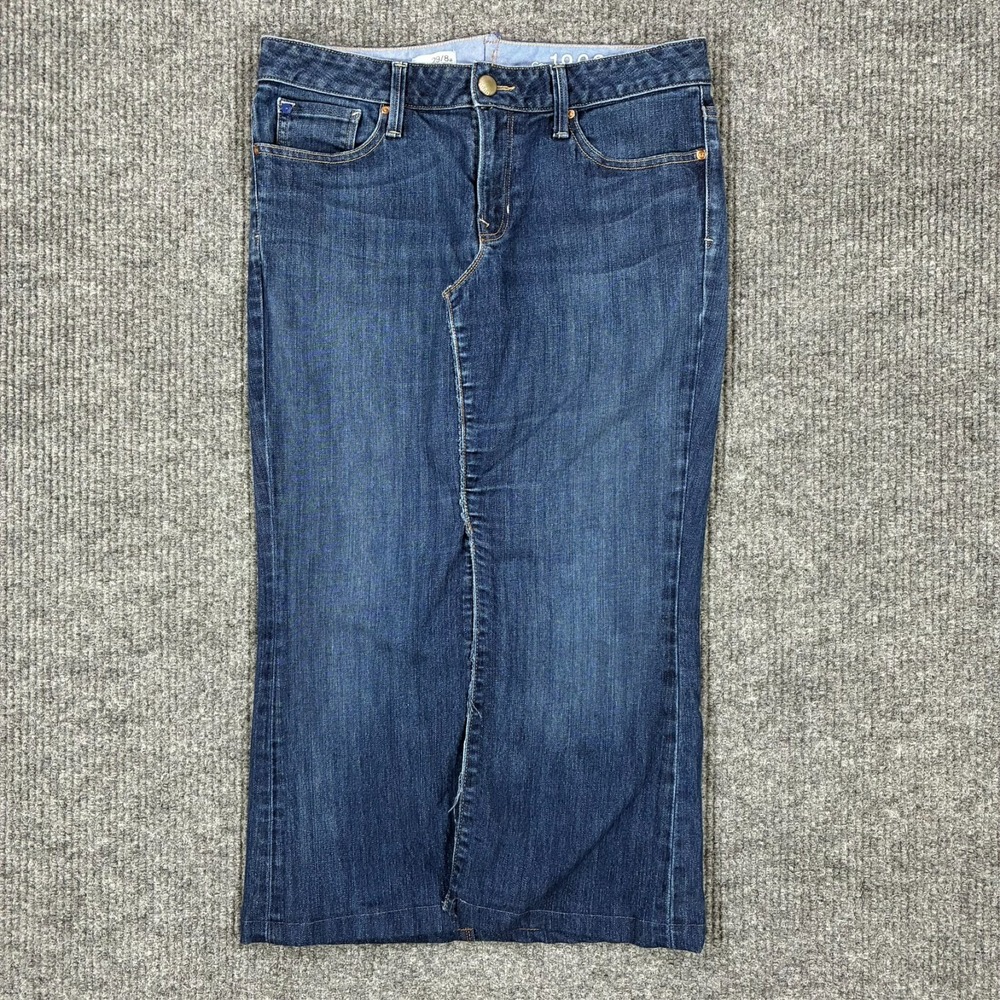 Gap 1969 Long & Lean Denim Maxi Skirt‎ Women 29/8A Dark Wash Front Slit Stretch